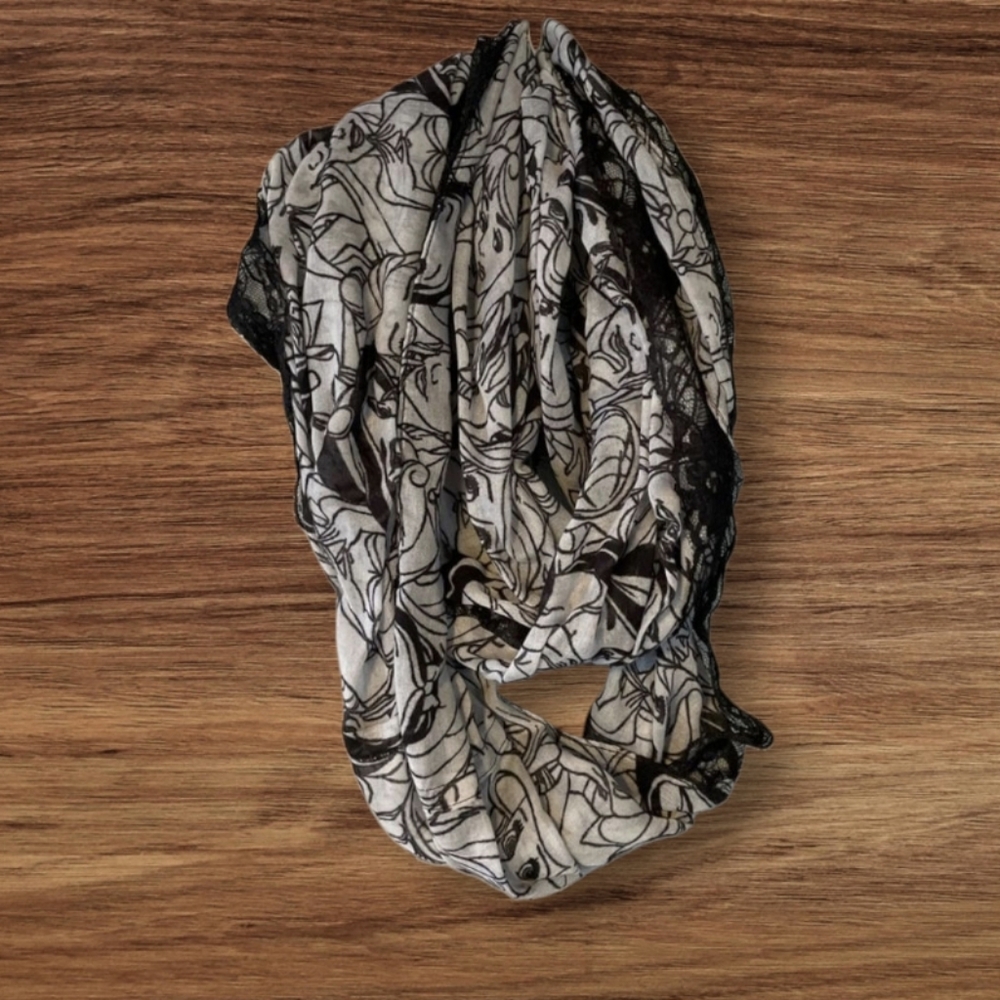 Disney Loungefly Princess Gray and Black Scarf